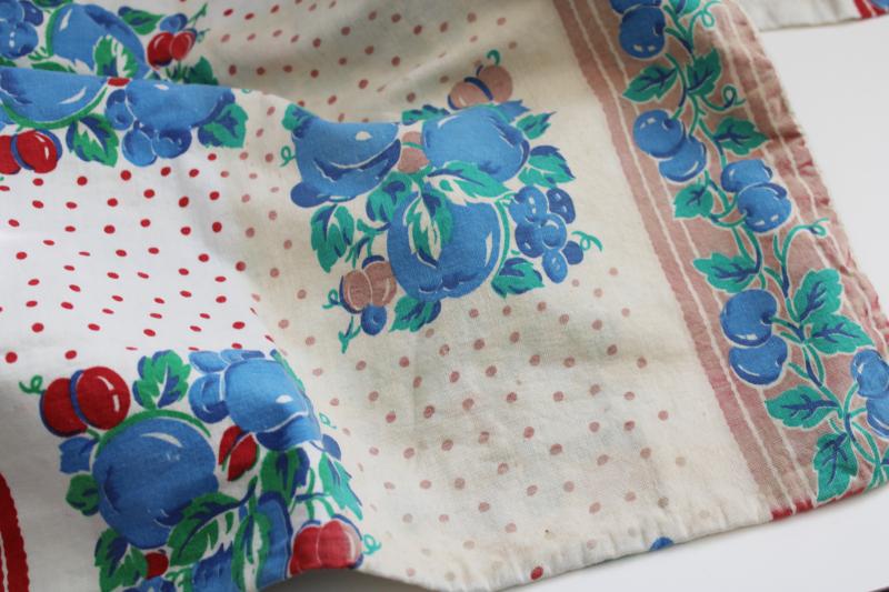 photo of vintage cotton feed sack fabric, whole sacks red & blue fruit print w/ dots #5