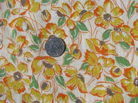 photo of vintage cotton feed sack fabric, yellow flowers print feedsack #1