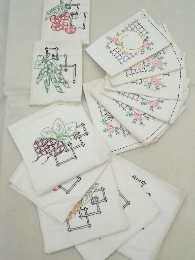 photo of vintage cotton feed sack kitchen kitchen towels w/ hand-embroidered fruit #1