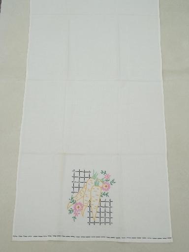 photo of vintage cotton feed sack kitchen kitchen towels w/ hand-embroidered fruit #4