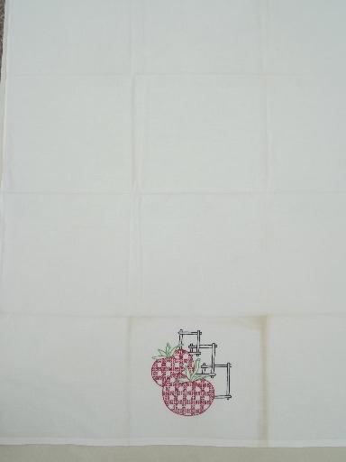 photo of vintage cotton feed sack kitchen kitchen towels w/ hand-embroidered fruit #7