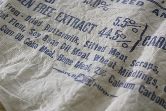 photo of vintage cotton feed sack w/ red blue Globe ad graphics, growing ration chicken mash #3