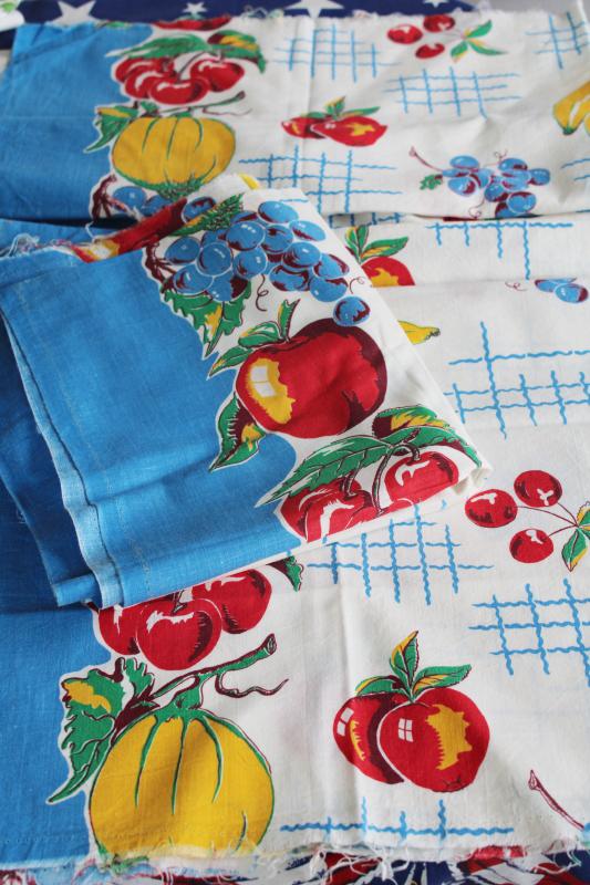 photo of vintage cotton feedsack fabric, bright fruit border print nice for kitchen linens #1