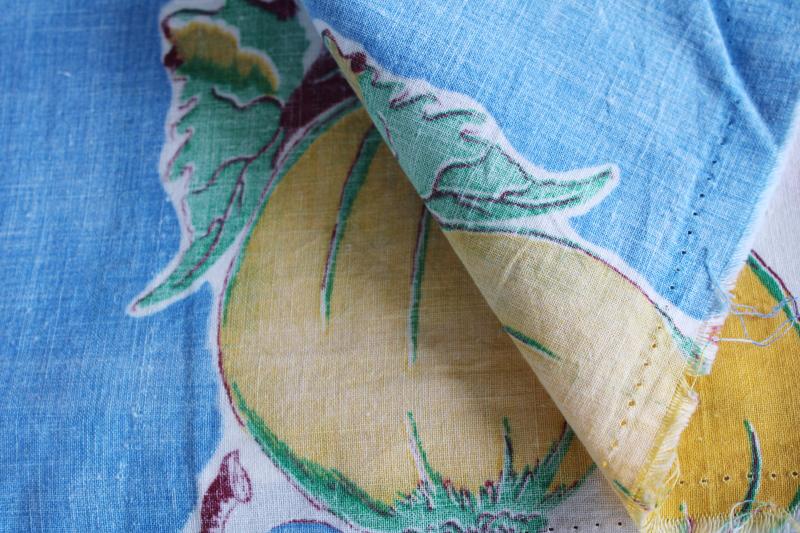 photo of vintage cotton feedsack fabric, bright fruit border print nice for kitchen linens #3