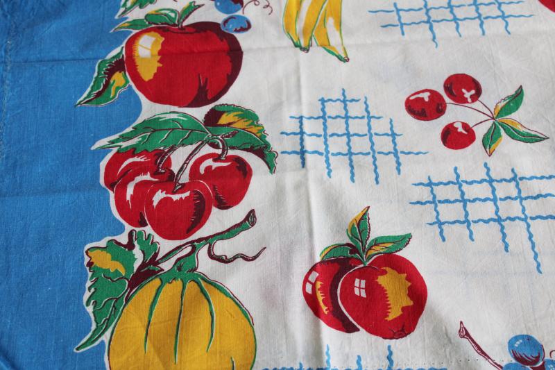 photo of vintage cotton feedsack fabric, bright fruit border print nice for kitchen linens #4