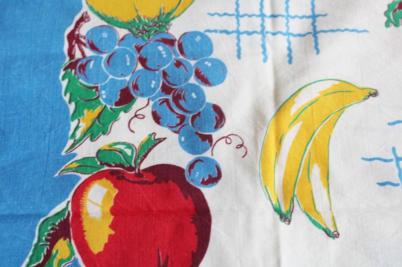 photo of vintage cotton feedsack fabric, bright fruit border print nice for kitchen linens #5