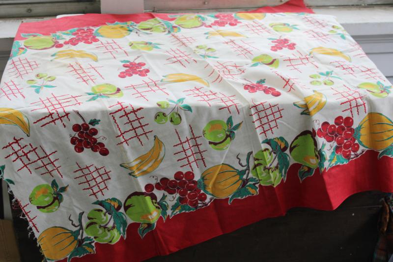 photo of vintage cotton feedsack fabric, bright fruit border print nice for kitchen linens #1