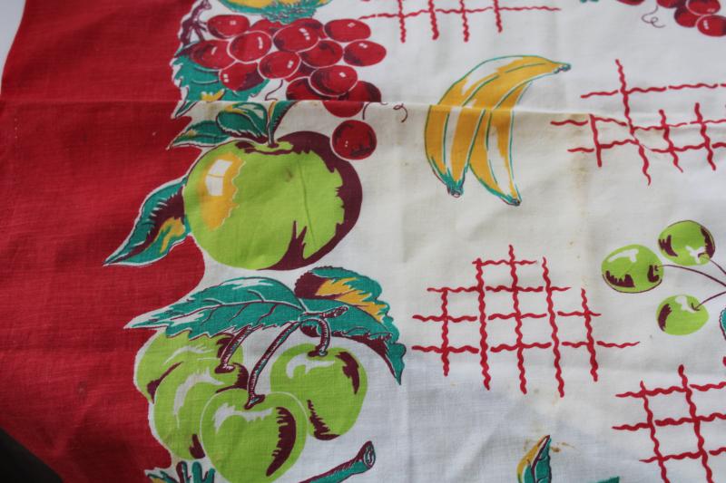 photo of vintage cotton feedsack fabric, bright fruit border print nice for kitchen linens #2