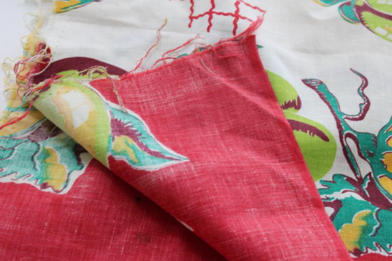 photo of vintage cotton feedsack fabric, bright fruit border print nice for kitchen linens #4