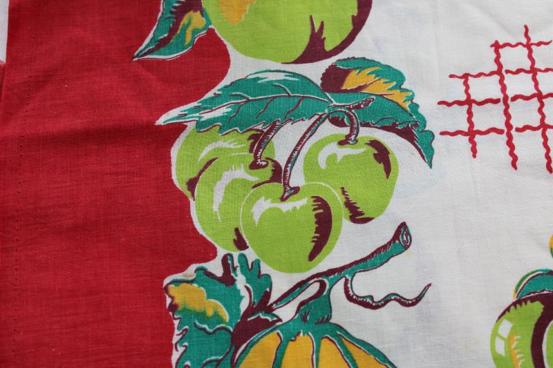 photo of vintage cotton feedsack fabric, bright fruit border print nice for kitchen linens #5