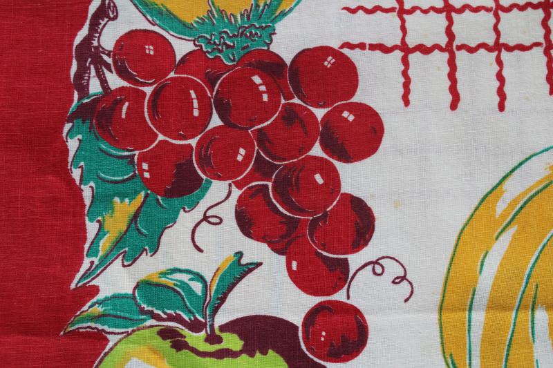 photo of vintage cotton feedsack fabric, bright fruit border print nice for kitchen linens #6