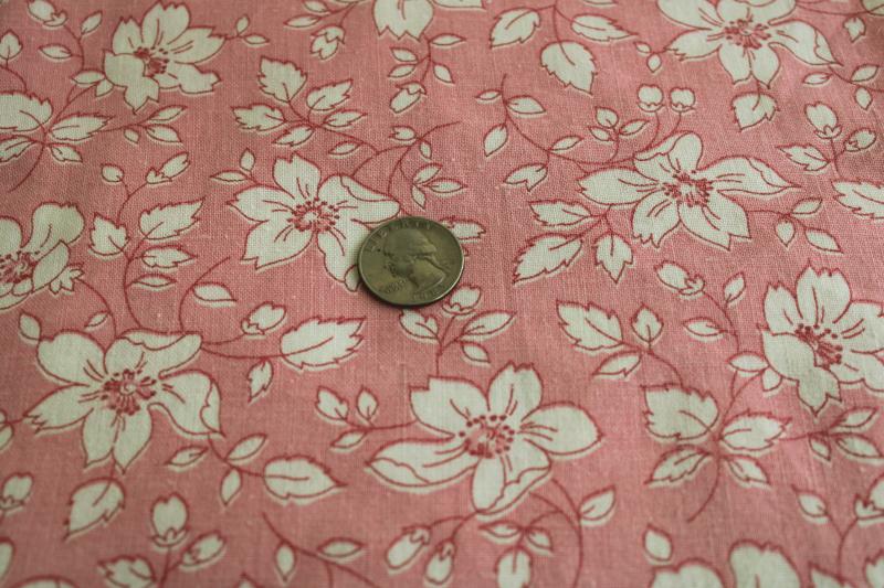 photo of vintage cotton feedsack fabric, floral print apple blossom pink & white #1