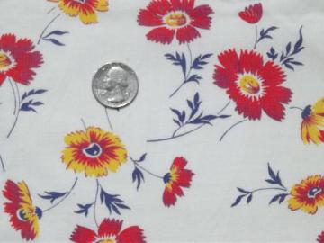 catalog photo of vintage cotton feedsack fabric, red & yellow floral print 1940s or 50s