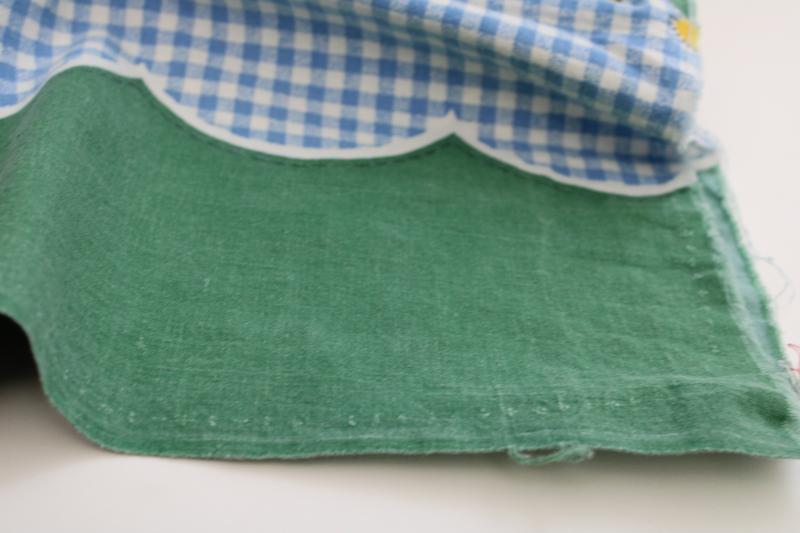 photo of vintage cotton feedsack fabric, spring flower basket border blue gingham print  #2