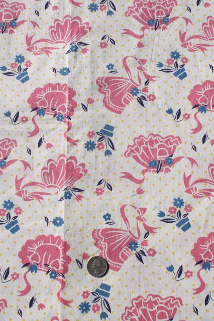 photo of vintage cotton feedsack fabric, whole feed sack w/ pink aprons print #1