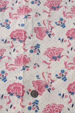 catalog photo of vintage cotton feedsack fabric, whole feed sack w/ pink aprons print