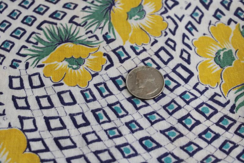 photo of vintage cotton feedsack, yellow flowers print fabric sack w/ original stitching #3