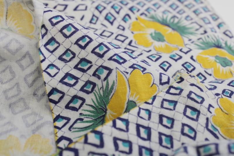 photo of vintage cotton feedsack, yellow flowers print fabric sack w/ original stitching #5