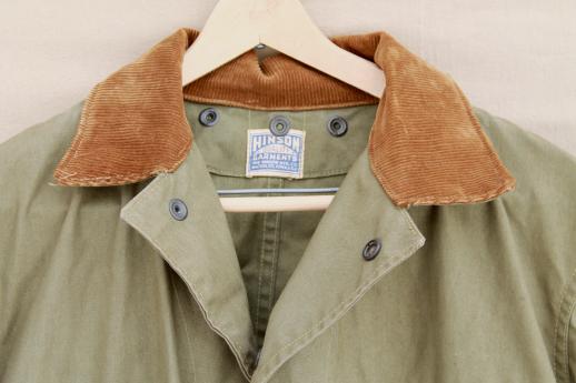 photo of vintage cotton field coat, 40s 50s Hinson label hunting / fishing jacket w/ game pocket #2