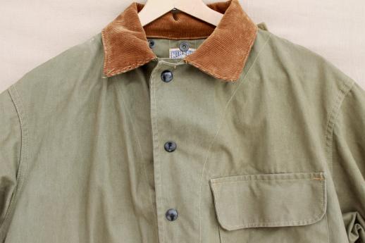 photo of vintage cotton field coat, 40s 50s Hinson label hunting / fishing jacket w/ game pocket #3