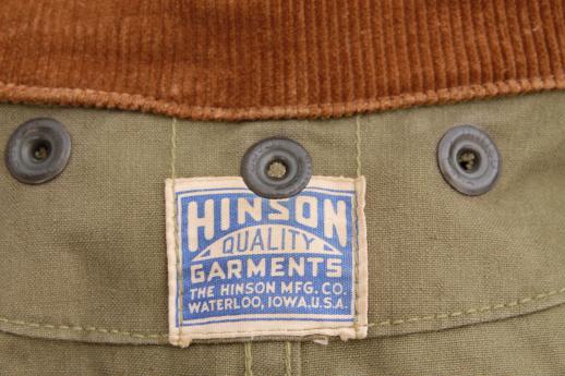 photo of vintage cotton field coat, 40s 50s Hinson label hunting / fishing jacket w/ game pocket #9