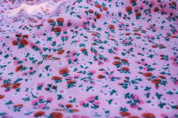 catalog photo of vintage cotton flannel fabric, flower print on girly pink, prairie cottagecore style