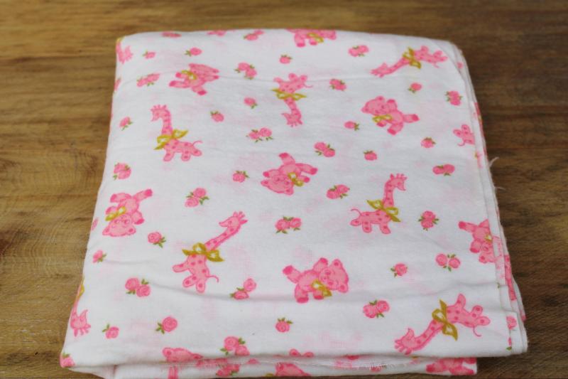 photo of vintage cotton flannel fabric for doll clothes, neon pink baby animals novelty print #1