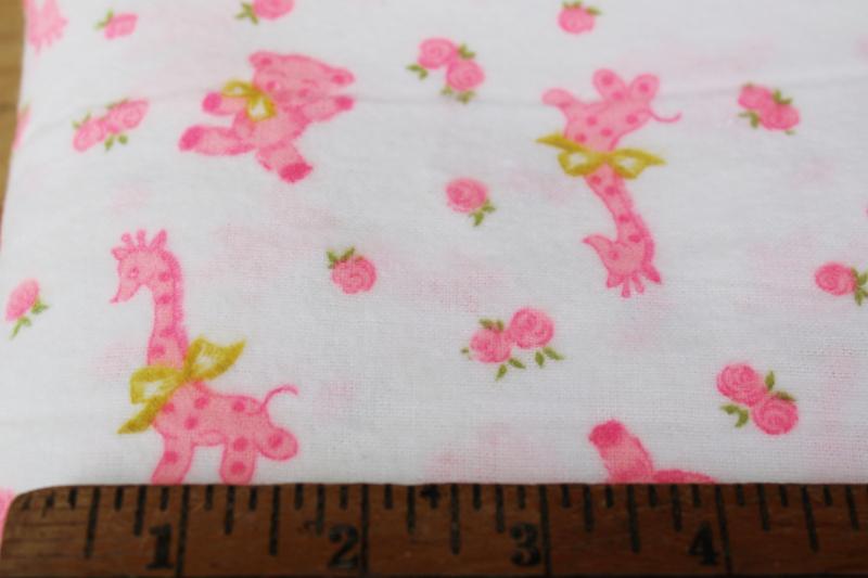 photo of vintage cotton flannel fabric for doll clothes, neon pink baby animals novelty print #2