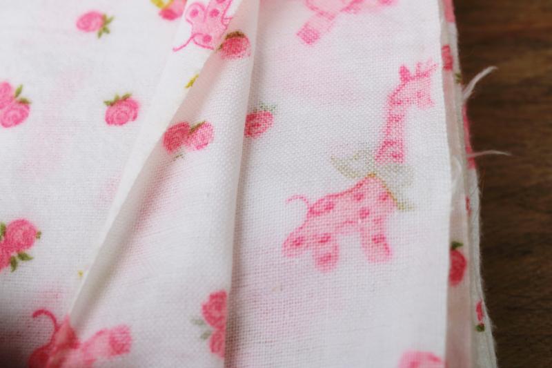 photo of vintage cotton flannel fabric for doll clothes, neon pink baby animals novelty print #4