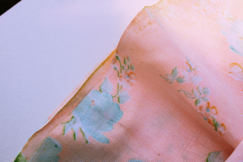 photo of vintage cotton flannel fabric, granny chic cottagecore floral print aqua on blush pink #4