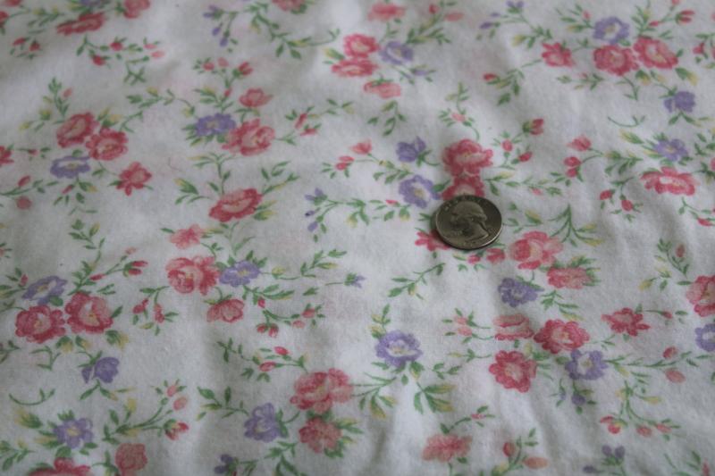 photo of vintage cotton flannel fabric w/ granny chic flowered print, lavender & pink floral #1