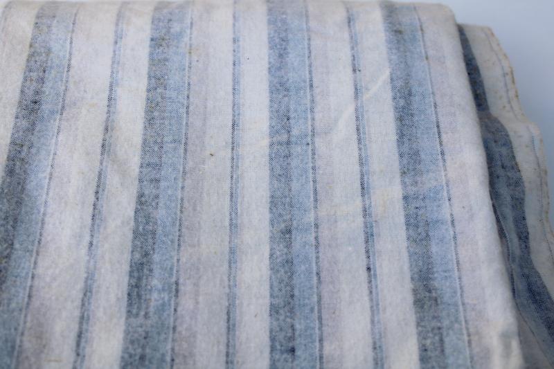 photo of vintage cotton flannel fabric, mid-century menswear blue grey white pajamas stripe #1