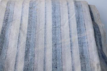 catalog photo of vintage cotton flannel fabric, mid-century menswear blue grey white pajamas stripe