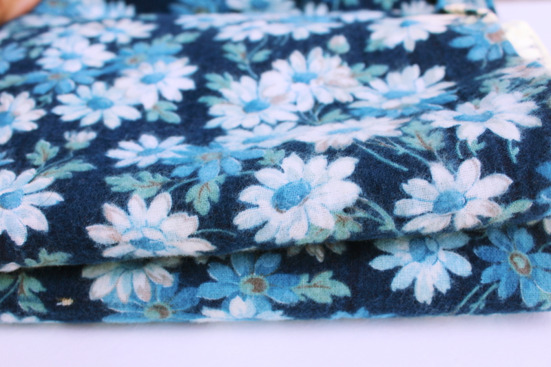 photo of vintage cotton flannel fabric, prairie girl granny floral daisies on dark blue #1