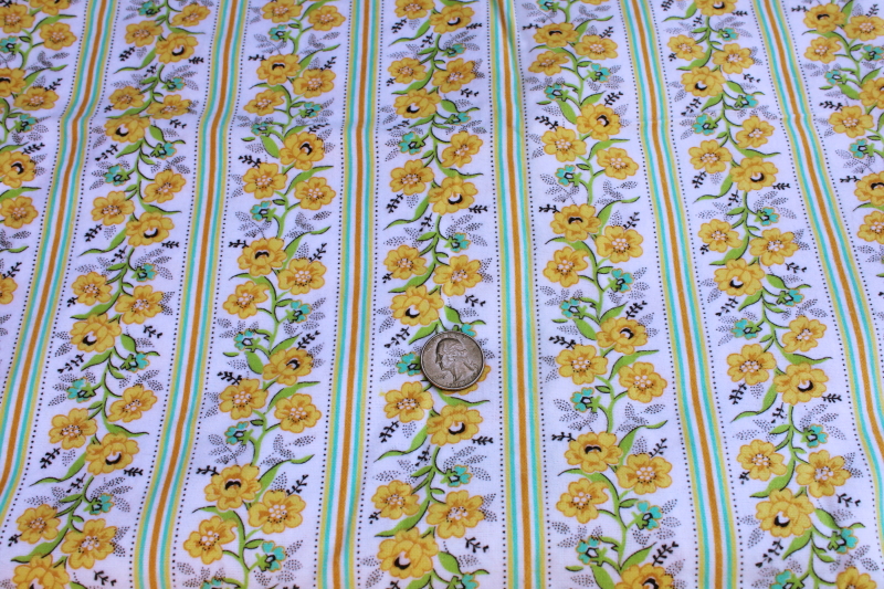 photo of vintage cotton flannel fabric, prairie girl granny floral flowered stripe print #1