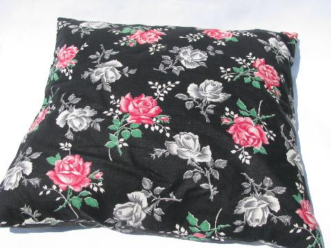 photo of vintage cotton floral print throw pillows lot, roses on black etc. #5