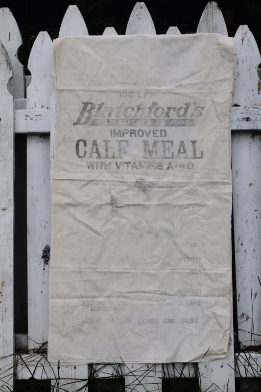 photo of vintage cotton flour sack towel, farmhouse kitchen feedsack fabric advertising calf meal #1
