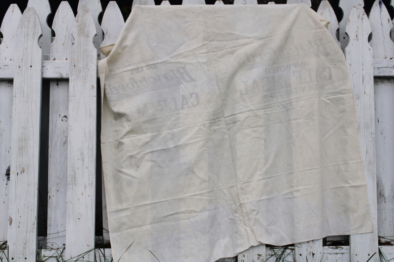 photo of vintage cotton flour sack towel, farmhouse kitchen feedsack fabric advertising calf meal #6