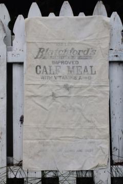 photo of vintage cotton flour sack towel, farmhouse kitchen feedsack fabric advertising calf meal