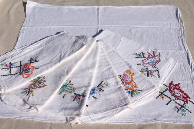 photo of vintage cotton flour sack towels w/ embroidered butterflies, hand stitched embroidery #1