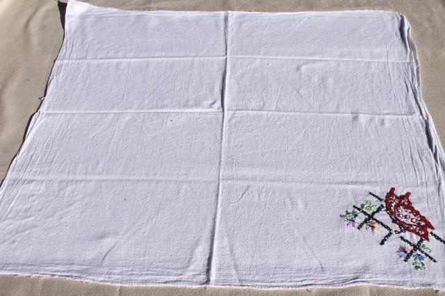 photo of vintage cotton flour sack towels w/ embroidered butterflies, hand stitched embroidery #2