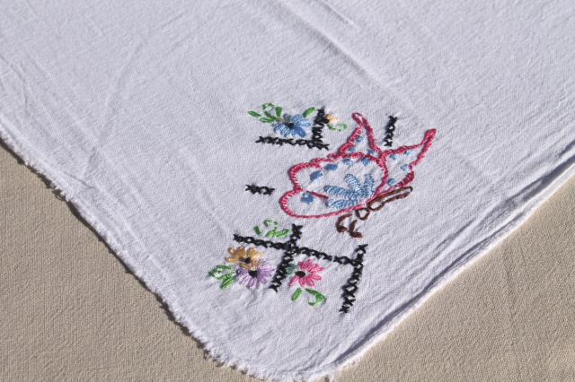 photo of vintage cotton flour sack towels w/ embroidered butterflies, hand stitched embroidery #8