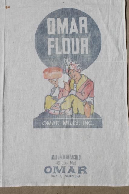 photo of vintage cotton flour sack towels made from authentic old sacks w/ print advertising graphics #2