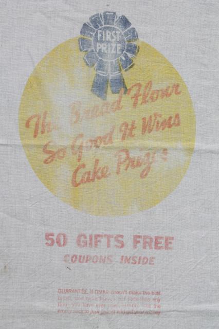 photo of vintage cotton flour sack towels made from authentic old sacks w/ print advertising graphics #3