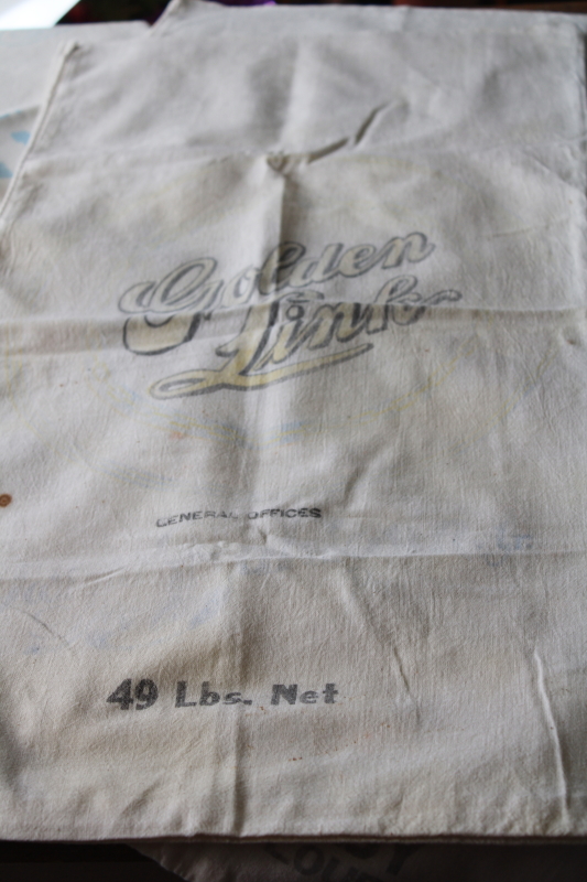 photo of vintage cotton flour sacks w/ faded advertising graphics King Midas, Golden Link, White Daisy #6