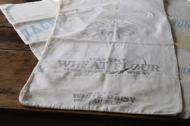 photo of vintage cotton flour sacks w/ faded advertising graphics King Midas, Golden Link, White Daisy #8