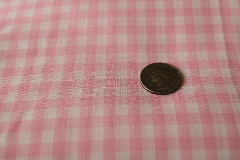 photo of vintage cotton gingham woven checked fabric, girly preppy classic pink & white #1