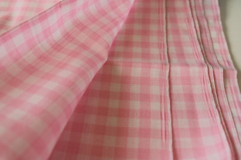 photo of vintage cotton gingham woven checked fabric, girly preppy classic pink & white #2