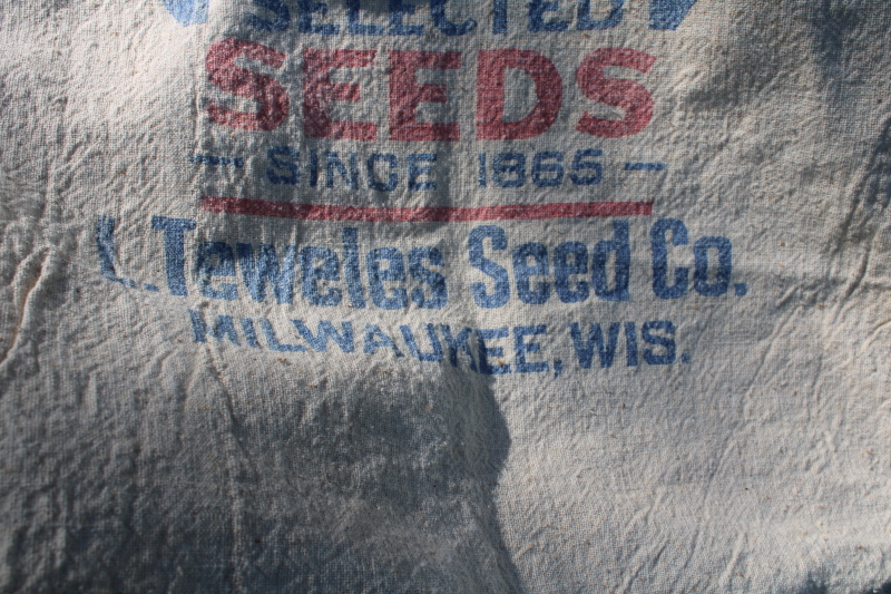 photo of vintage cotton grain sack farm seed bag w/ old Wisconsin Badger advertising graphics #3