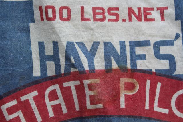 photo of vintage cotton grain sack, old red blue graphics chicken wire print hog feed advertising #4